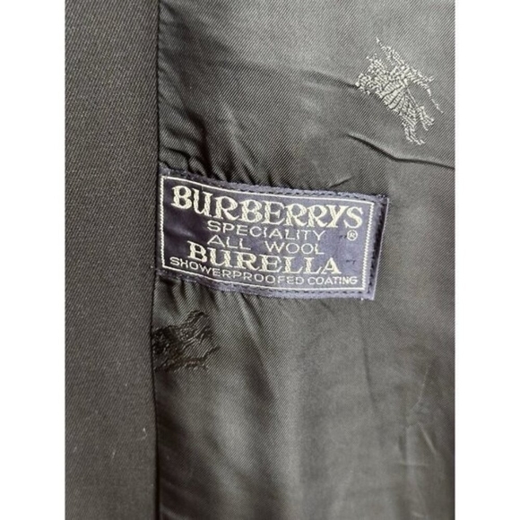 Authentic Burberry 100% Wool Navy Blue Midi Trench Coat Women's 10 Waterproof - Picture 11 of 14